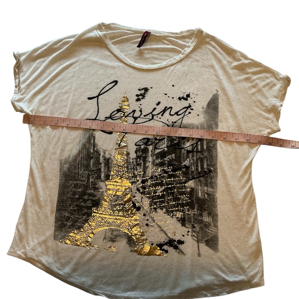 Women’s Miss Royal T Loving Paris T-shirt Sz XL Off White Ivory - Picture 4 of 6